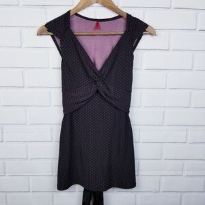 Womens Sleeveless Polka-Dot Blouse Top Size Large V-Neck Black & Red By Tempted